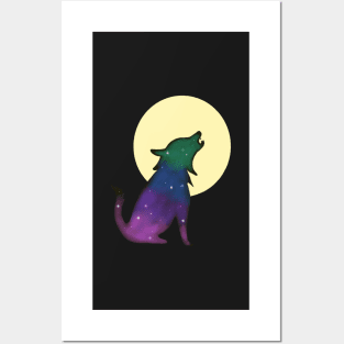 Wolf howling at the moon Posters and Art